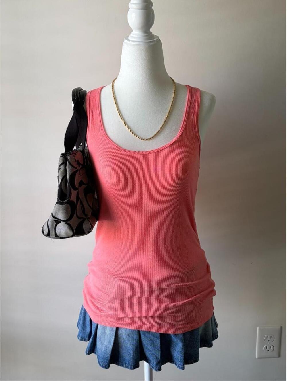 Y2K Coral Pink Ribbed Ambiance Tank Top